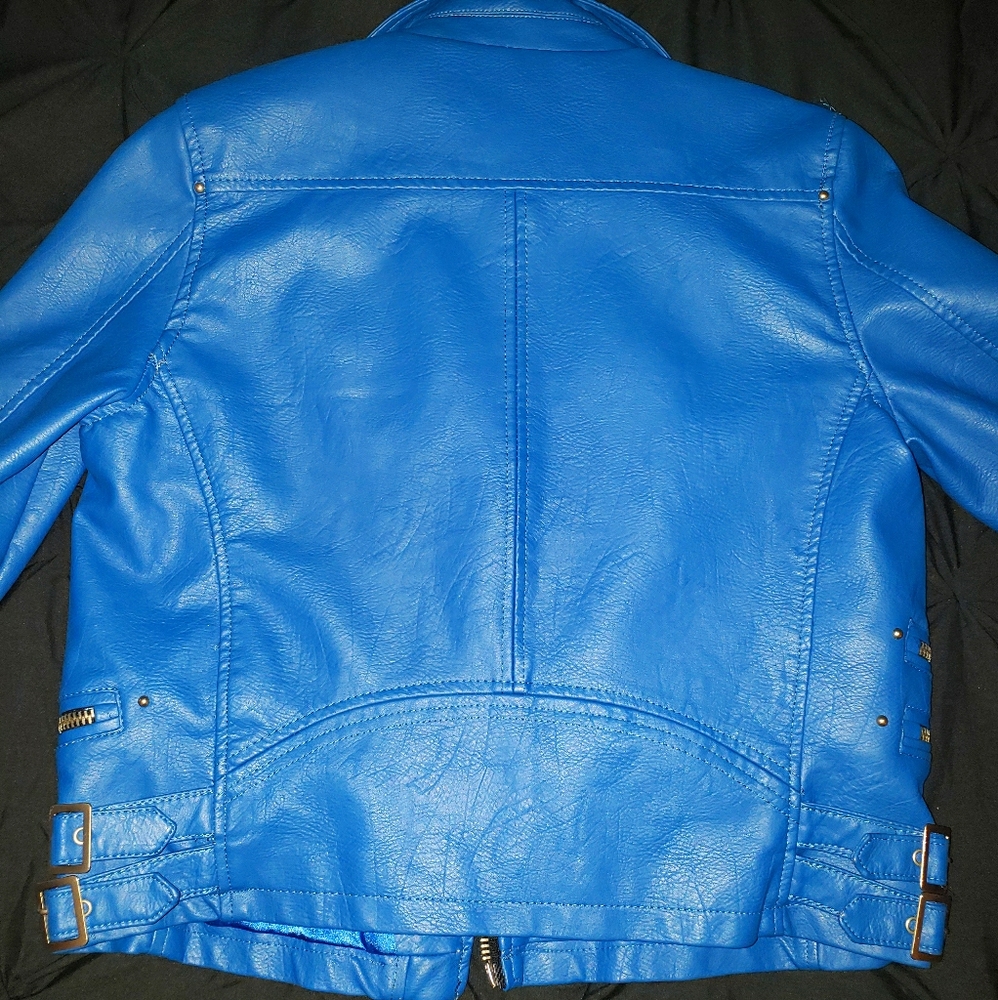 Blue leather jacket women